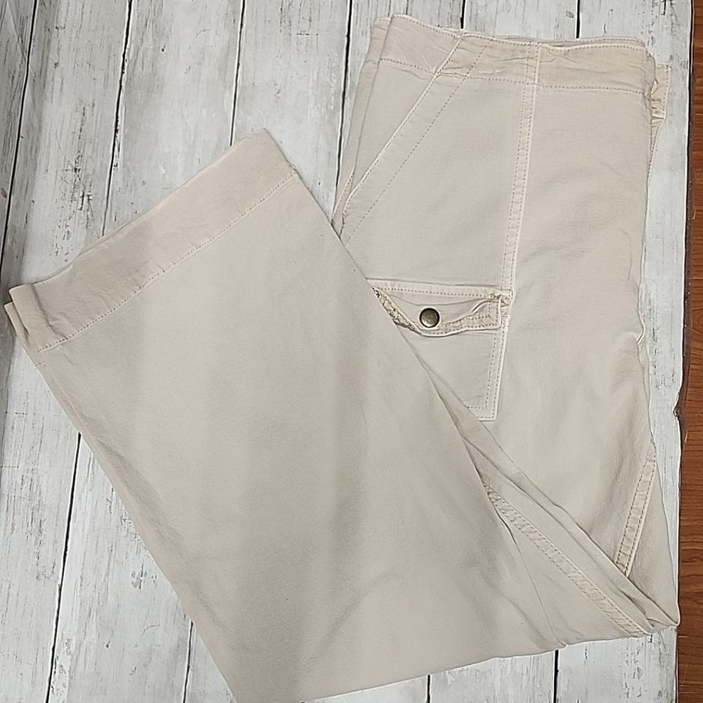 Pilcro Anthropologie Pants Womens 32 Beige Wide Leg Crop Mid Rise Patch Pockets